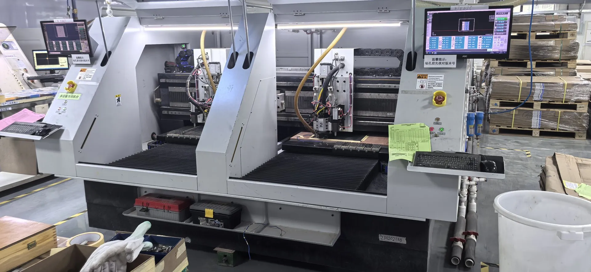 CNC drilling machines on the PCB production floor