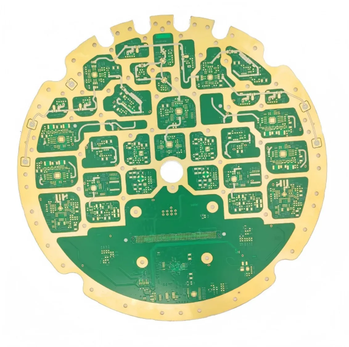 Round gold-finished millimeter-wave antenna board